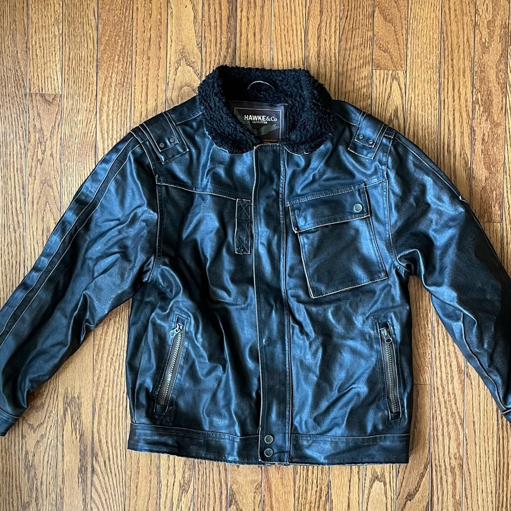 Hawke & Co Dark Brown Faux Leather & Shearling Aviator Jacket - Picture 1 of 8